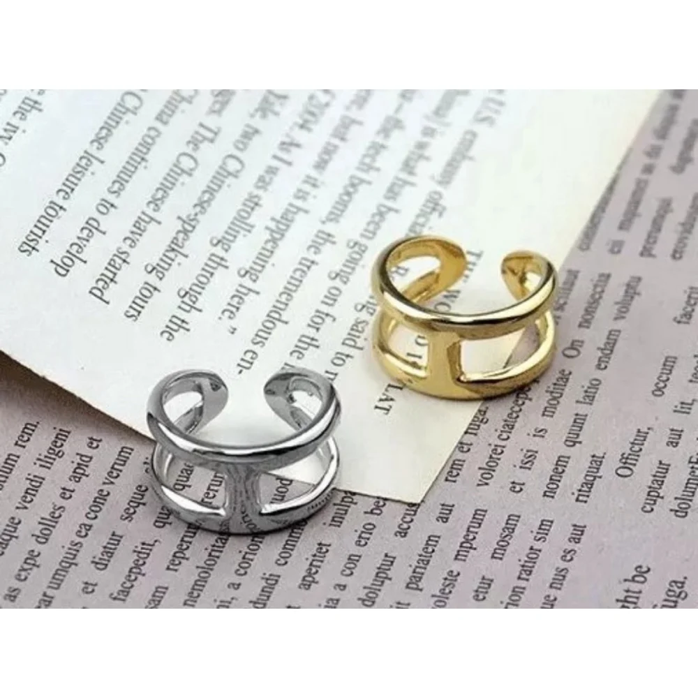 NEW Unisex H Bar Ring,‎ Gold-Plated .925 Band, Adjustable 10.5mm